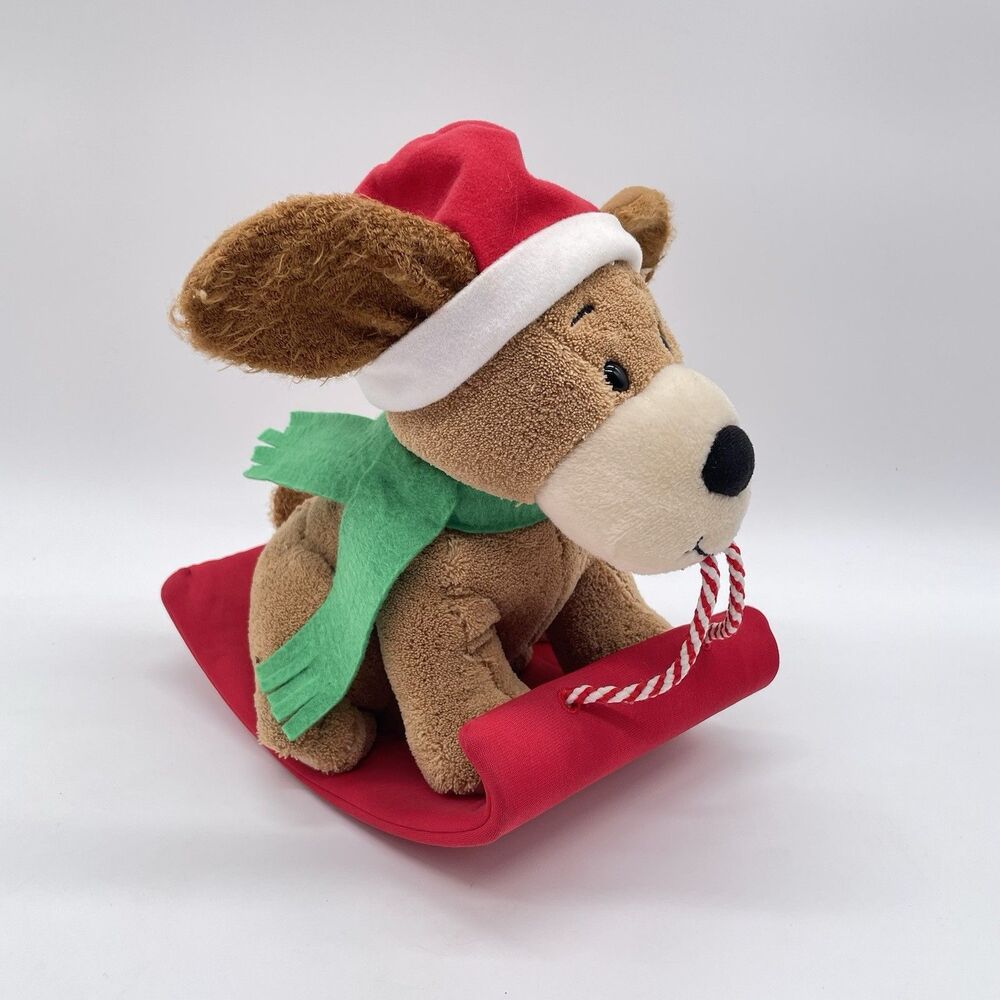 Hallmark Christmas Animated Plush Dog on Sled Barks Jingle Bells Sound & Motion